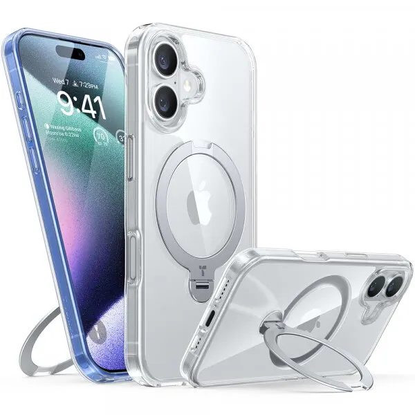 Torras Husa MagSafe pentru Apple iPhone 16 Plus, Torras, Ostand Spin, Transparenta