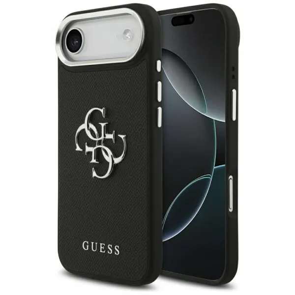 Guess Husa pentru Apple iPhone 17 Air, Guess, 4G Grained Big and Classic Logo, Neagra Argintie