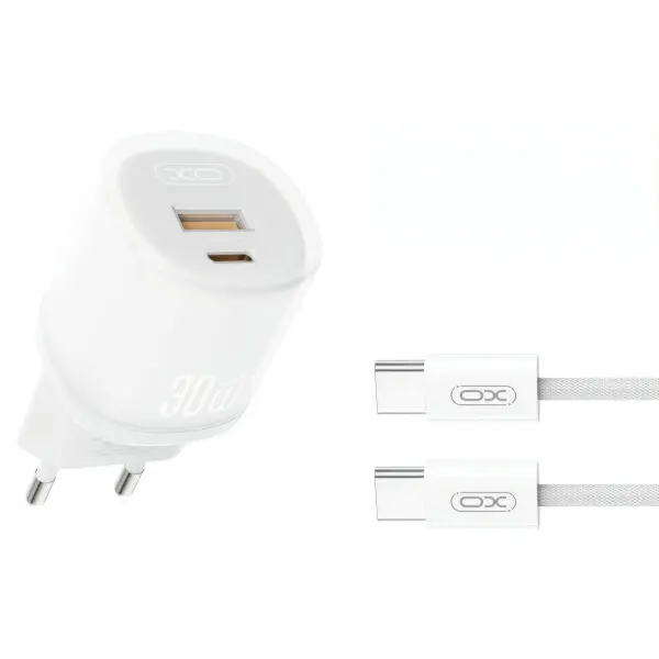 XO Design Incarcator Retea Cu Cablu USB-C XO Design L151, 30W, 3A, 1 x USB-A - 1 x USB-C, Alb