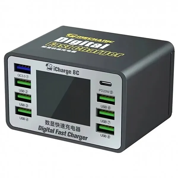 Mechanic Incarcator Statie Mechanic 8C with Display, 50W, 3A, 7 x USB-A - 1 x USB-C, Negru