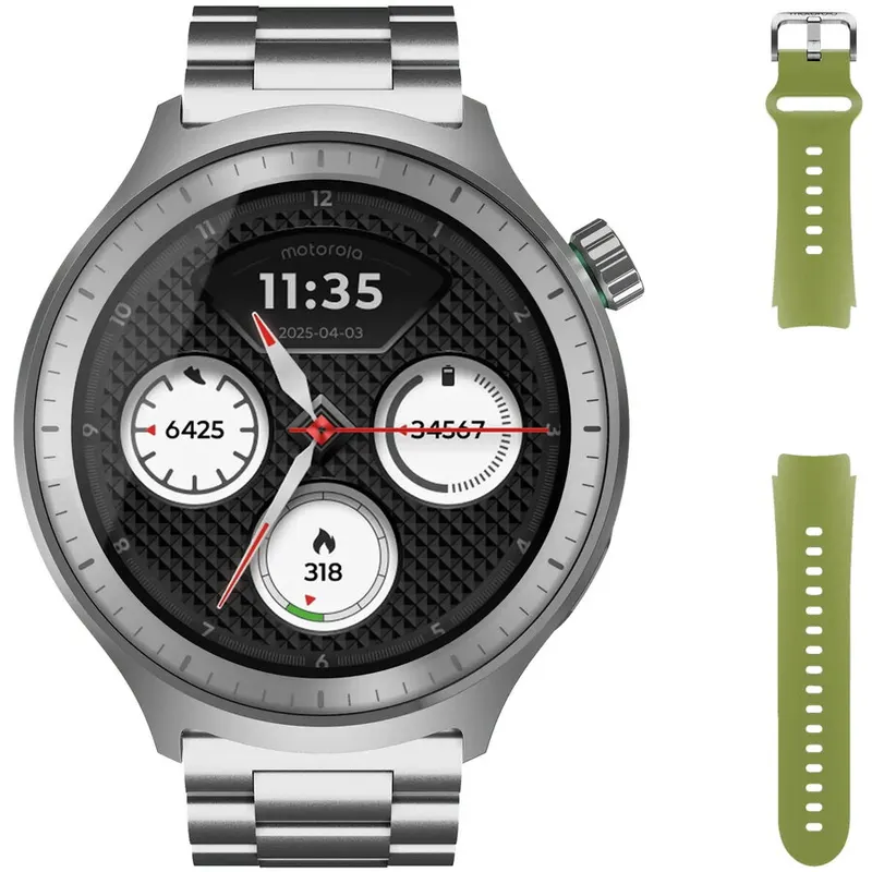 Motorola Smartwatch Moto Watch Special Edition Silver, 1.43 inch, Bluetooth 5.3 + GPS, 512 MB + 4 GB RAM, PANTONE Herbal Garden Silicone Band