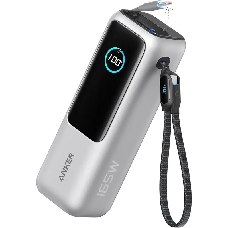 Anker Acumulator extern Anker 25.000 mAh, 165W, 100W USB-C, cablu USB-C retractabil Argintiu