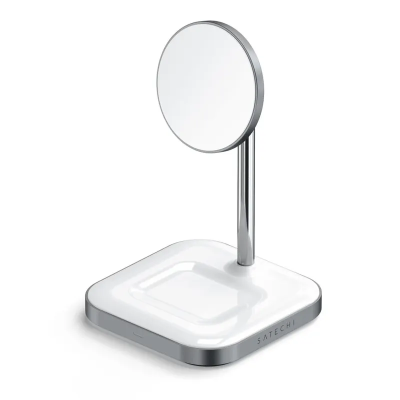 Satechi Incarcator Wireless Satechi Aluminium 2-in-1 Magnetic ST-WMCS2M pentru Apple iPhone Serie 12 si AirPods (Alb)