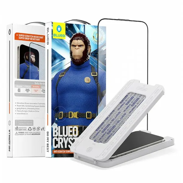 Blueo Folie de protectie Ecran Blueo Crystal Anti-Scratch Applicator pentru Apple iPhone 15 Pro Max, Sticla Securizata, Full Glue, Neagra