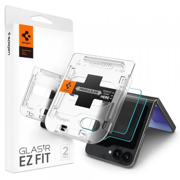 Spigen Folie de protectie Ecran Exterior Spigen GlastR EZ FIT pentru Samsung Galaxy Z Flip6 F741, Sticla Securizata, Full Glue, Set 2 bucati AGL07972
