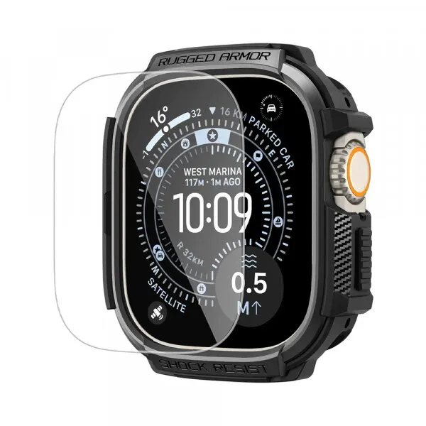 Spigen Husa Spigen Rugged Armor with Screen Protector pentru Apple Watch Ultra Series, Neagra ACS11414