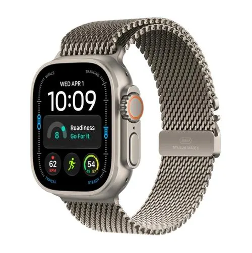 Smartwatch Apple Watch Ultra 4, GPS + Cellular, 49mm, Ecran Retina LTPO OLED, Chip S11 cu Procesor Dual-Core, 64GB Flash, Wi-Fi, Bluetooth, Carcasa Titanium, Curea Milanese Loop Small (Argintiu)