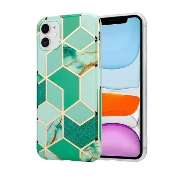 Flippy, Husa protectie Flippy compatibila cu Huawei P Smart 2021 Soft IMD TPU Marble Geometric Verd