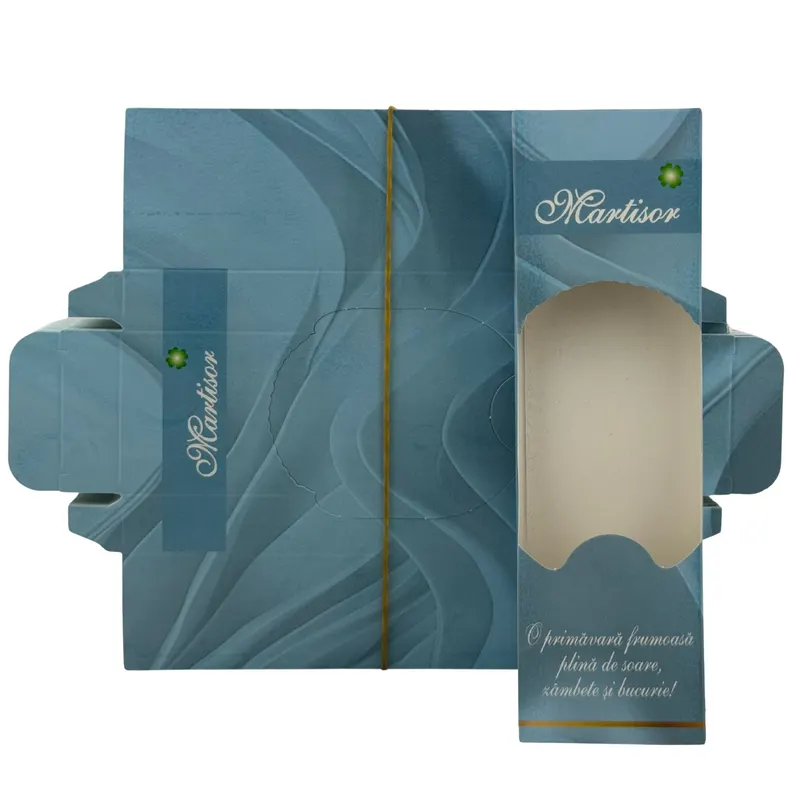 Set 100 Bucati Ambalaje de Carton pentru Martisoare, Flippy, Cutii Brosa, Model Primavara, Albastru