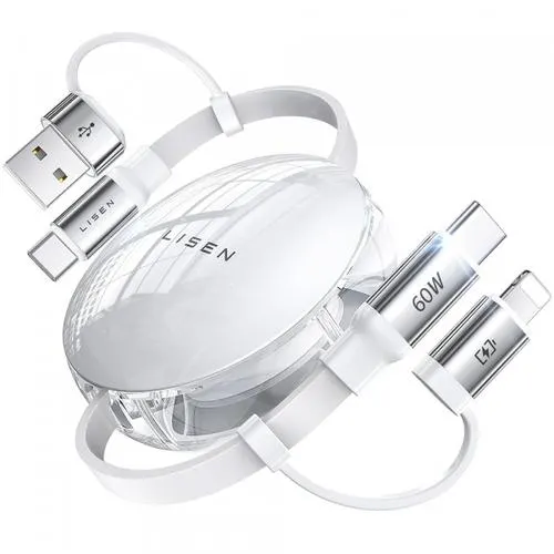 Cablu Date si Incarcare USB-C / USB-A - USB-C / Lightning Lisen, 60W, 1m, Alb