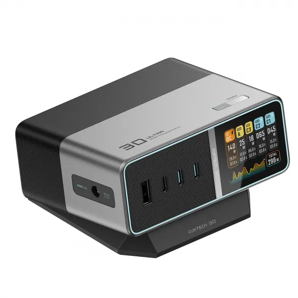 Cuktech Incarcator Statie Cuktech TA3005U, 300W, 1 x DC - 1 x USB-A - 3 x USB-C, Gri