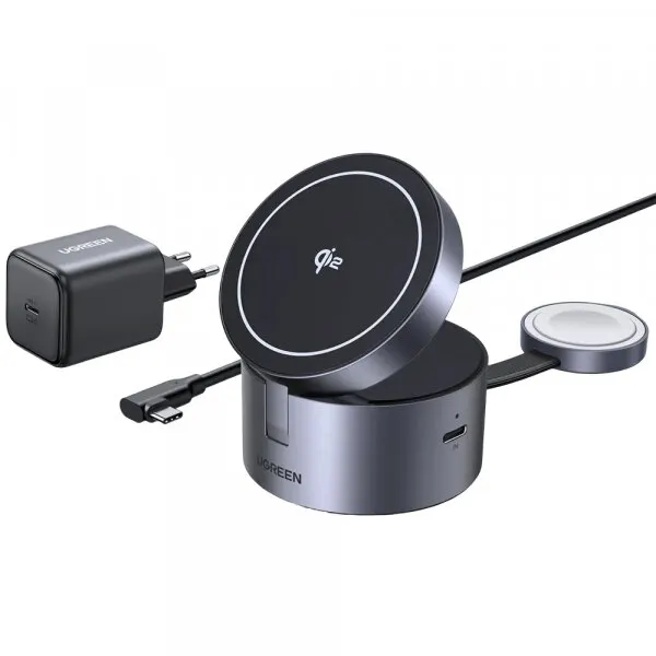 Ugreen Incarcator Retea Wireless UGREEN W712 (65148) 3in1, 25W, 1.67A, Gri
