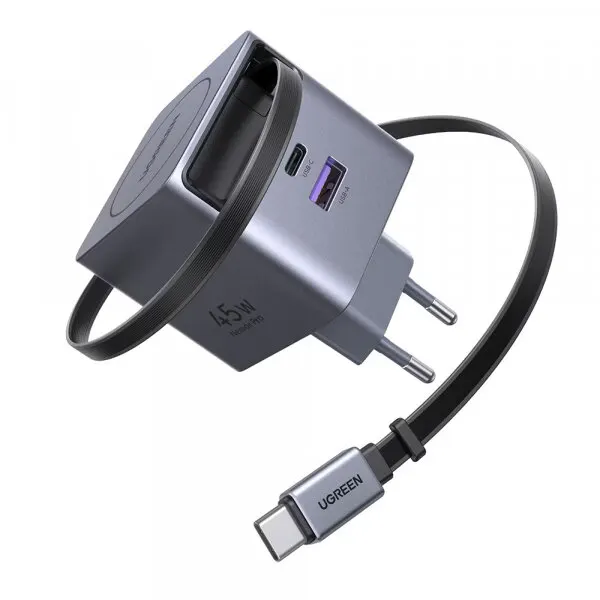 Ugreen Incarcator Retea Cu Cablu USB-C UGREEN X614, 45W, 3A, 1 x USB-A - 1 x USB-C, Gri