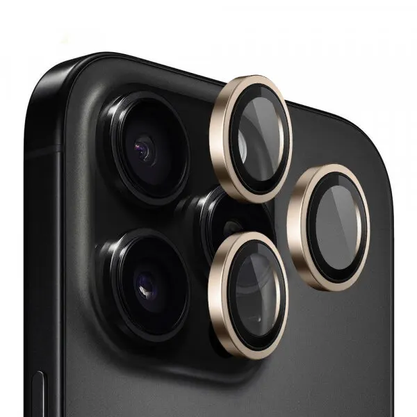 Blueo Folie de protectie Camera Spate Blueo Metal Frame pentru Apple iPhone 16 Pro Max / 16 Pro, Sticla Securizata, Bronz