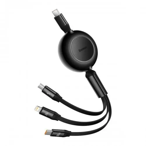 BASEUS Cablu de date Baseus 3-in-1 CAMJ010201, USB-C - microUSB + Lightning + USB-C, 1.1m, Black