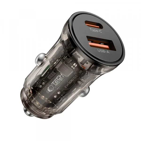 Tech-Protect Incarcator Auto Tech-Protect CC01, 30W, 3A, 1 x USB-A - 1 x USB-C, Negru