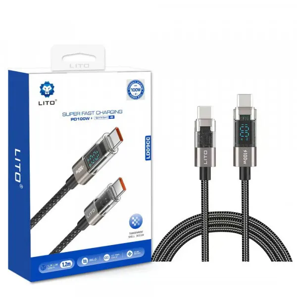LITO Cablu Date si Incarcare USB-C - USB-C Lito LD09CC Display, 100W, 1.2m, Negru
