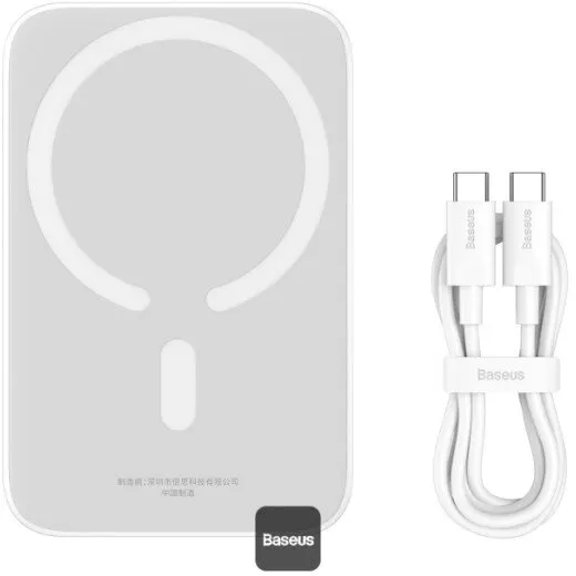 BASEUS Baterie externa Baseus Mini Air Wireless, 6000 mAh, 20W, cu cablu USB-C, Alb