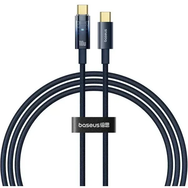 BASEUS CABLU alimentare si date Baseus Explorer, Fast Charging Data Cable pt. smartphone, USB Type-C la USB Type-C 100W, oprire automata incarcare, braided, 1m, Albastru P10319704321-00