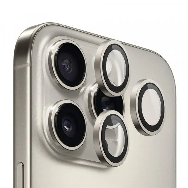 Blueo Folie de protectie Camera Spate Blueo Metal Frame pentru Apple iPhone 16 Pro Max / 16 Pro, Sticla Securizata, Gri Metalic