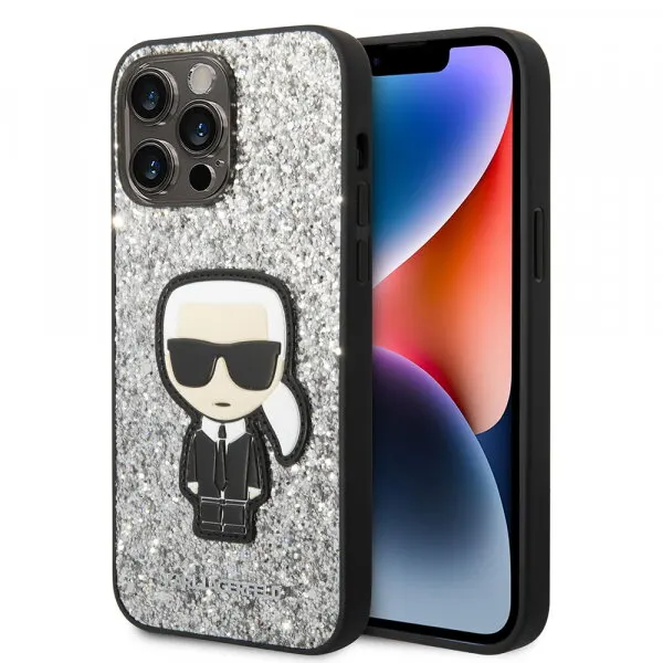 Karl Lagerfeld Husa pentru Apple iPhone 14 Pro Max, Karl Lagerfeld, Glitter Flakes Ikonik Karl, Argintie