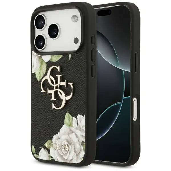 Guess Husa pentru Apple iPhone 17 Pro Max, Guess, 4G Grained Roses Big Logo, Neagra