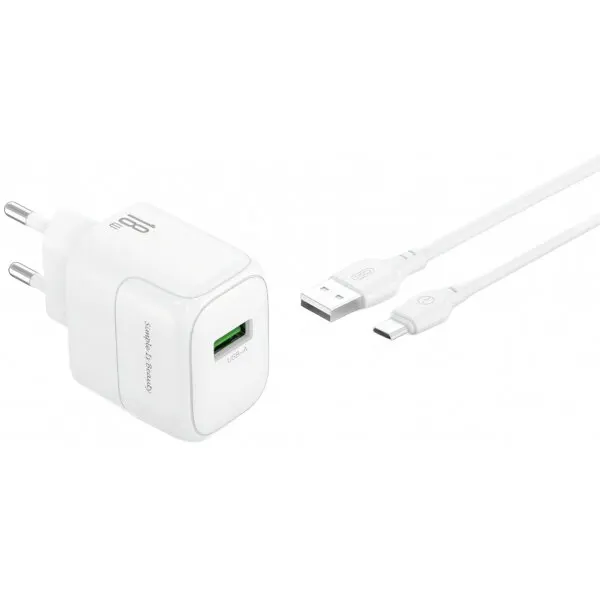 XO Design Incarcator Retea Cu Cablu microUSB XO Design L135, 18W, 3A, 1 x USB-A, Alb