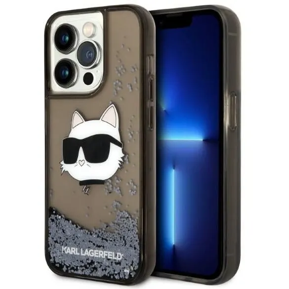 Karl Lagerfeld Husa pentru Apple iPhone 14 Pro Max, Karl Lagerfeld, Glitter Choupette's Head, Neagra