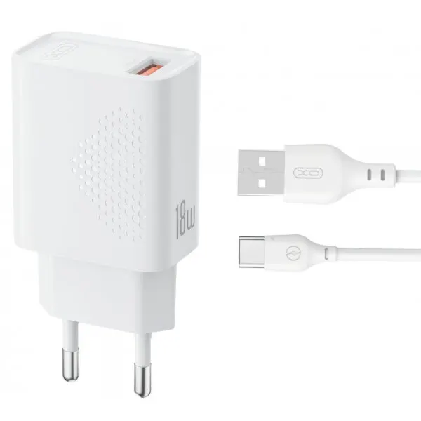 XO Design Incarcator Retea Cu Cablu USB-C XO Design L159, 18W, 3A, 1 x USB-A, Alb