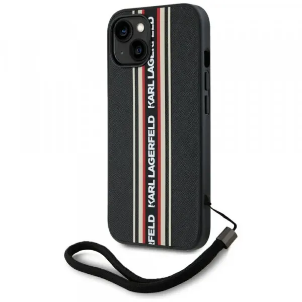 Karl Lagerfeld Husa pentru Apple iPhone 15, Karl Lagerfeld, Saffiano Athleisure Stripes with Strap, Rosie
