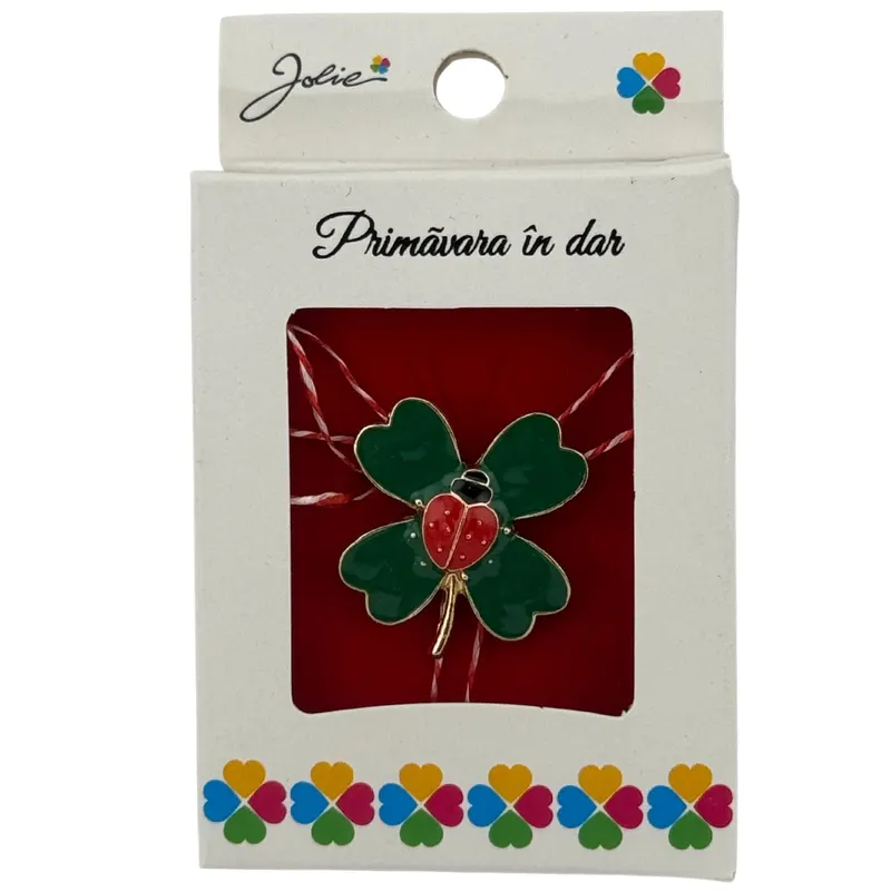 Martisor Brosa Mica in Cutie, Jolie, Dimensiune Brosa 2.5-3cm, Material Metal, Model Trifoi cu 4 Foi