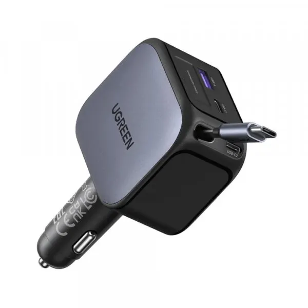 Ugreen Incarcator Auto Cu Cablu USB-C UGREEN EC604 (55910B) Nexode, 145W, 1 x USB-A - 2 x USB-C, Negru