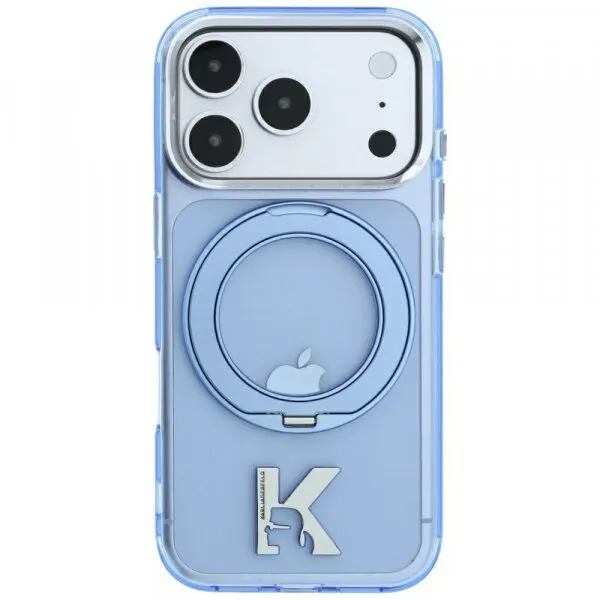 Karl Lagerfeld Husa MagSafe pentru Apple iPhone 18 Pro / 17 Pro, Karl Lagerfeld, IML Ring Stand Kameo Metal, Albastra