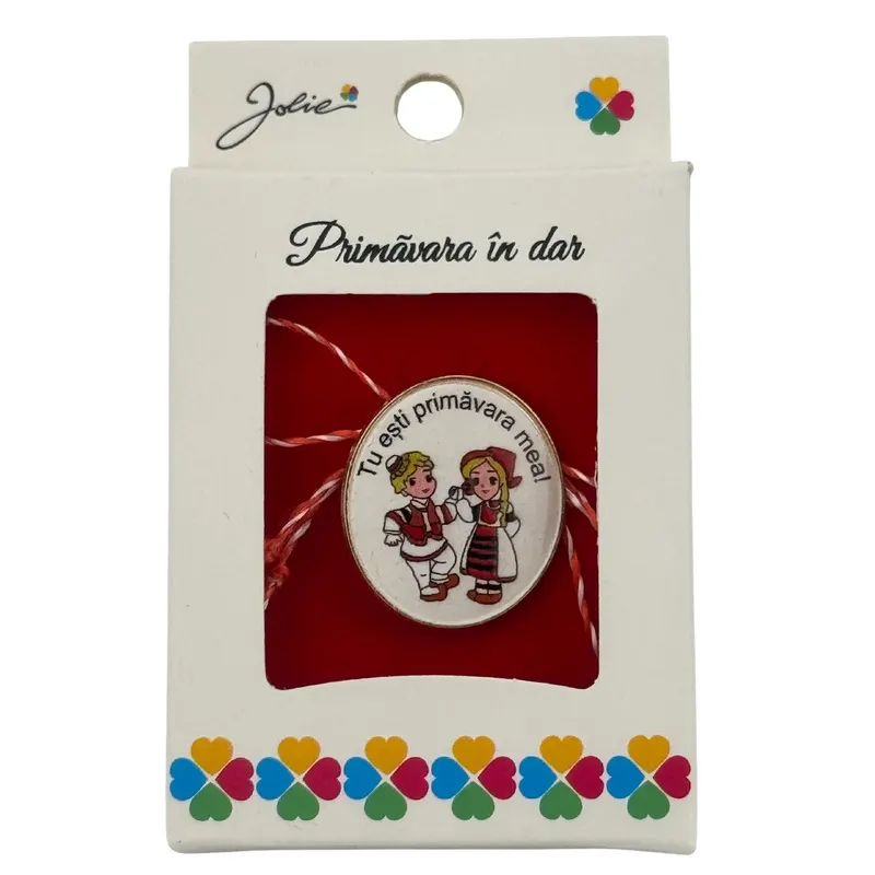 Martisor Brosa Mica in Cutie, Jolie, Design cu Mesaj, Material Metal, Dimensiune 2.5-3 cm, Model Traditional Fata si