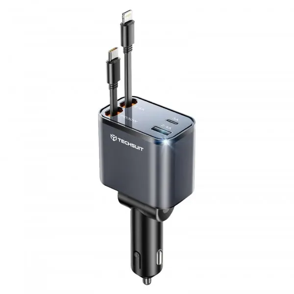 techsuit Incarcator Auto Cu Cablu USB-C / Lightning Techsuit C1 NanoVoltX, 69W, 3A, 1 x USB-A - 1 x USB-C, Gri