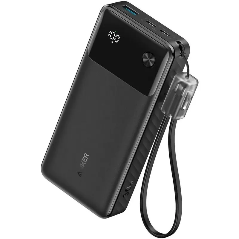 Anker Acumulator extern Anker PowerCore 20000 mAh, 30W, 2x USB-C, 1x USB-A, cablu USB-C incorporat, Negru
