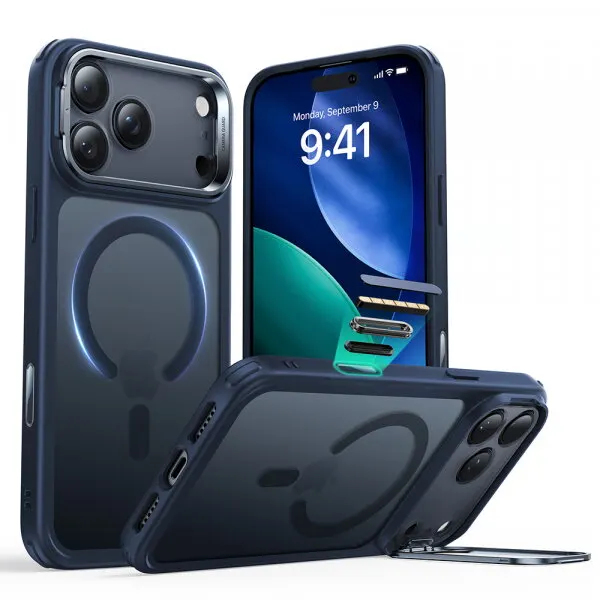 ESR Husa MagSafe pentru Apple iPhone 17 Pro Max, ESR, Classic Hybrid Kickstand, Albastra Satinata