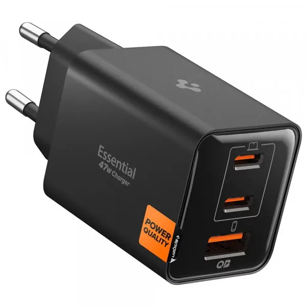 Spigen Incarcator Retea Spigen EE473EU Essential, 47W, 3A, 1 x USB-A - 2 x USB-C, Negru ACH09465