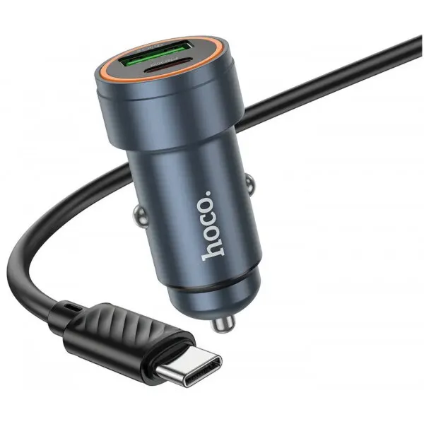 HOCO Incarcator Auto Cu Cablu USB-C HOCO Z57A, 30W, 3A, 1 x USB-A - 1 x USB-C, Gri