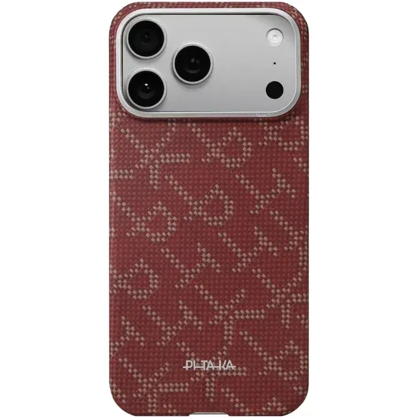 Pitaka Husa de protectie Pitaka pentru iPhone 17 Pro Ultra-Slim, Monogram-Gold/Red
