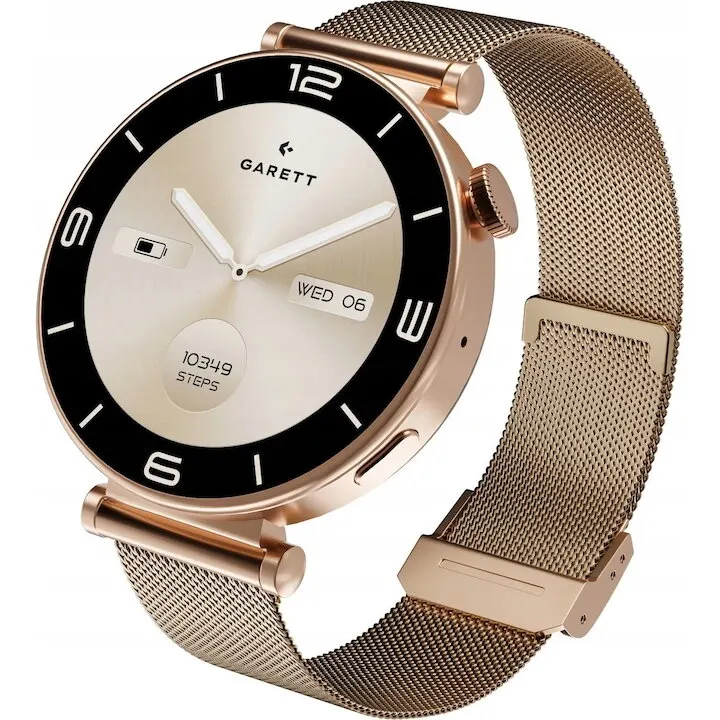 Garett Ceas Smartwatch Garett Rose Gold Mesh, ecran tactil 1.32 inch, Bluetooth, Roz-Auriu