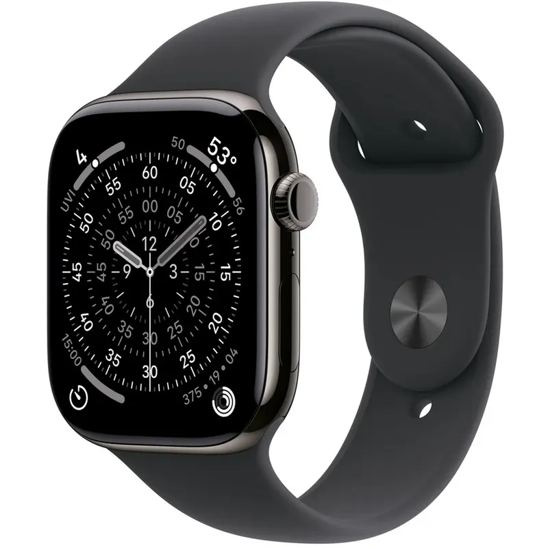 Apple Smartwatch Apple Watch 11, GPS + Cellular, 46mm, Ecran Retina LTPO OLED, Chip S10 cu Procesor Dual-Core, 64GB Flash, Wi-Fi, Bluetooth, Carcasa Titan, Curea Sport Band S/M (Negru)