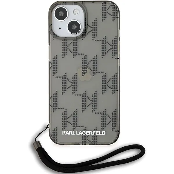 Karl Lagerfeld Husa pentru Apple iPhone 15, Karl Lagerfeld, IML Luxury Monogram KL Pattern with Strap, Neagra