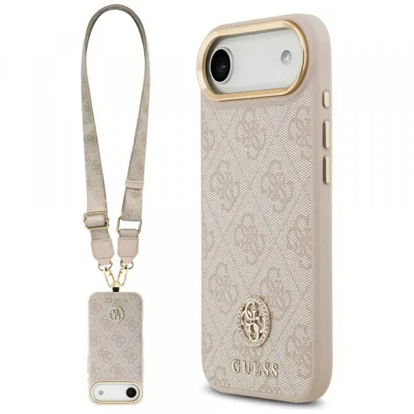 Guess Husa pentru Apple iPhone 17 Air, Guess, 4G Strass Logo and Big Strap, Roz