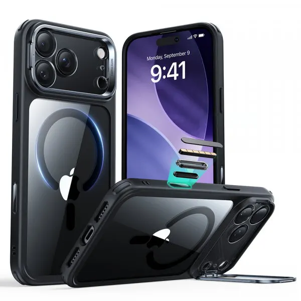 ESR Husa MagSafe pentru Apple iPhone 17 Pro Max, ESR, Classic Hybrid Kickstand, Neagra Transparenta