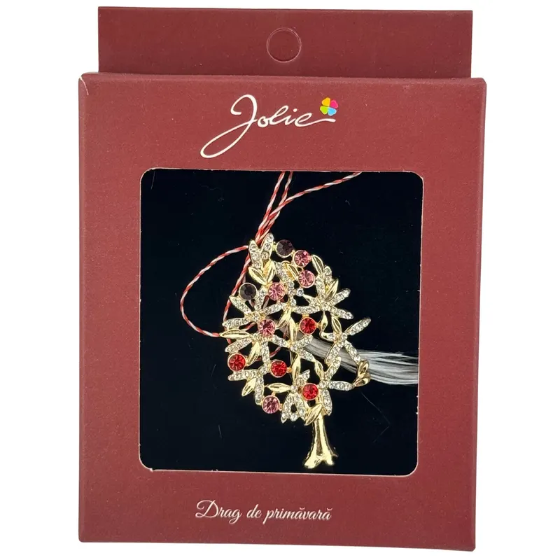 Brosa Vintage, Jolie, Material Metal, Ambalaj Carton, Dimensiune Brosa Aproximativ 4-6 cm, Model Copac cu Flori