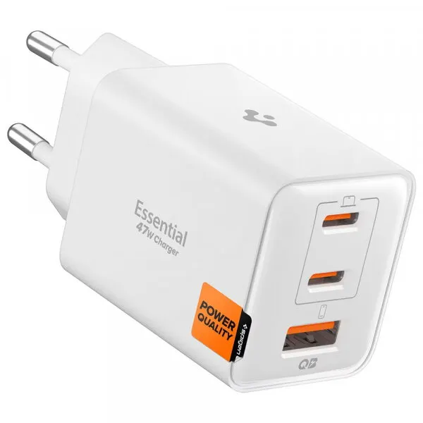 Spigen Incarcator Retea Spigen EE473EU Essential, 47W, 3A, 1 x USB-A - 2 x USB-C, Alb ACH09464