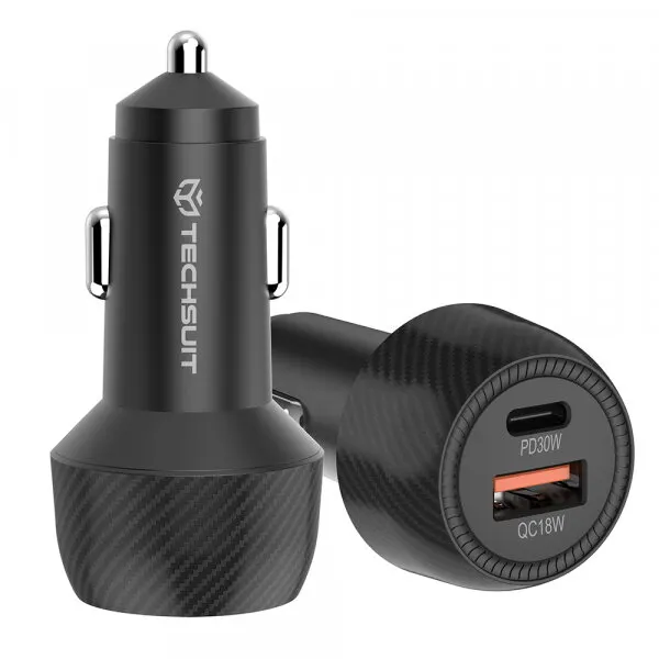 techsuit Incarcator Auto Techsuit C7 CarbonVolt, 48W, 3A, 1 x USB-A - 1 x USB-C, Negru