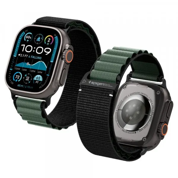Spigen Curea Spigen WBF1 pentru Apple Watch 49mm / 46mm / 45mm / 44mm Series, Neagra Verde AMP10223