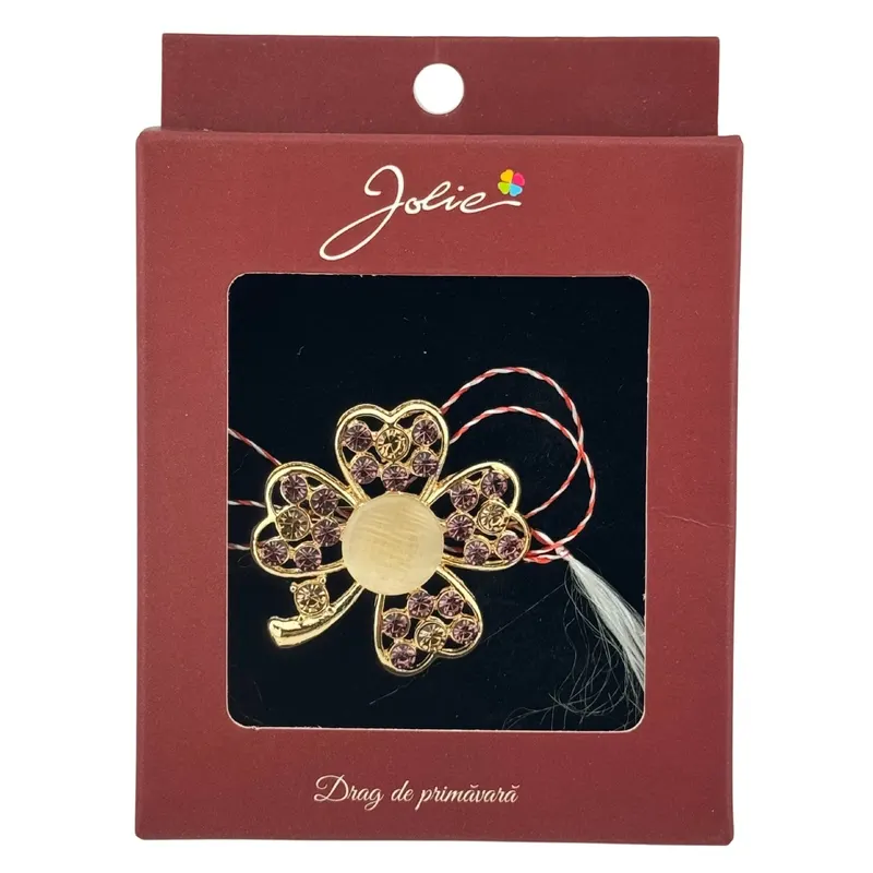 Brosa Vintage, Jolie, Material Metal, Ambalaj Carton, Dimensiune Brosa Aproximativ 4-6 cm, Model Trifoi cu Patru Foi